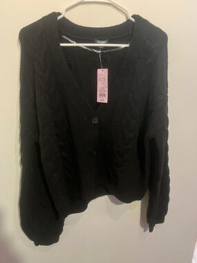 wild fable Black Cable Knit V-Neck Cardigan